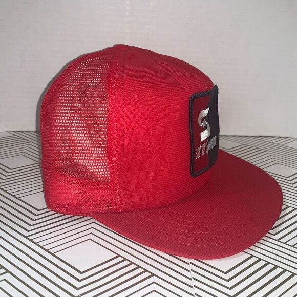 Vintage Safety Kleen One Size Cap Hat Red Black Mesh Snapback Trucker USA - Picture 3 of 7